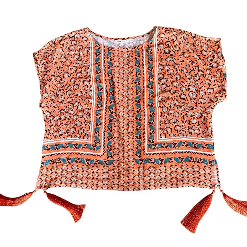 Roller Rabbit Orange and Blue Patterned Blouse - Picture 2 of 6